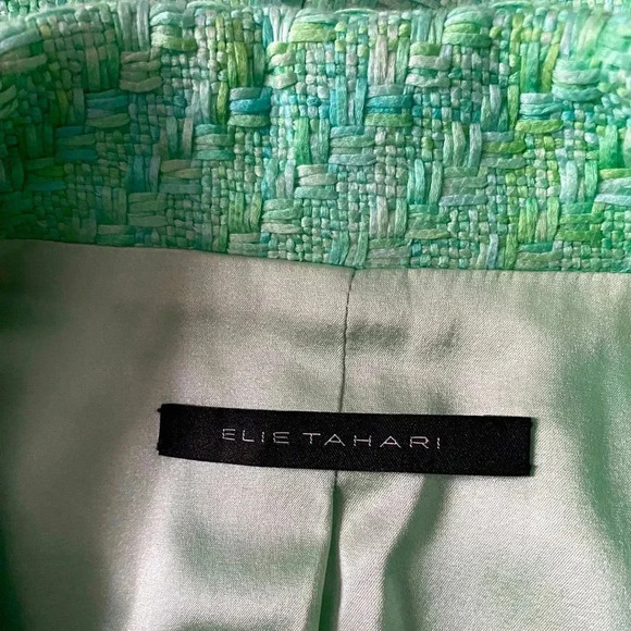 ELIE TAHARI Women Mint Green Woven Tweed 100% Cotton Office Career Blazer Sz 12 - Picture 9 of 10